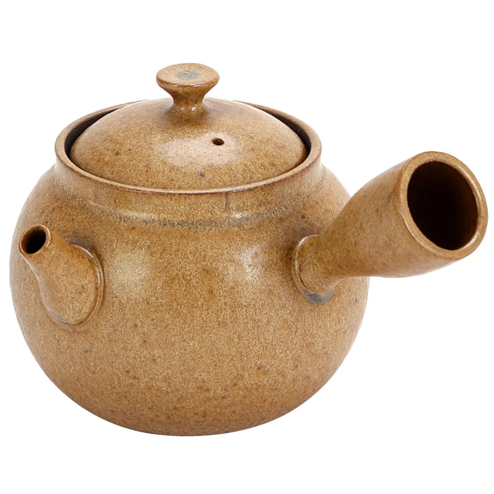 Ceramic Side Handle Tea Kettle Retro Elegant Easy Fill Clean Anti Scald Long Grip for Home Office Brewing