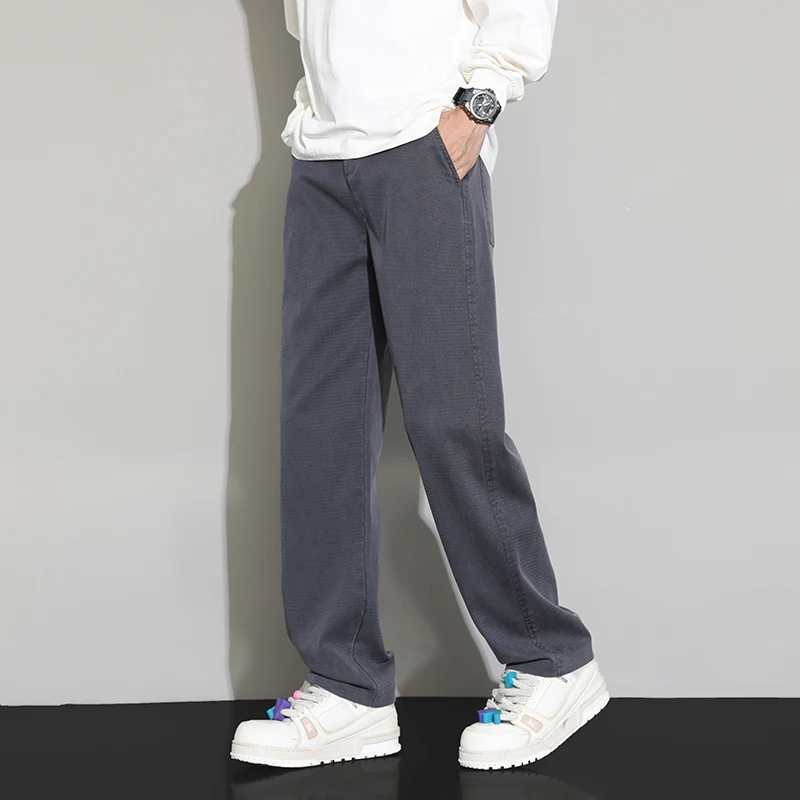 Spring 2026 Loycell New Men's Imitation Jeans Loose Tight Waist Wide Leg Casual Long Pants Men Autumn