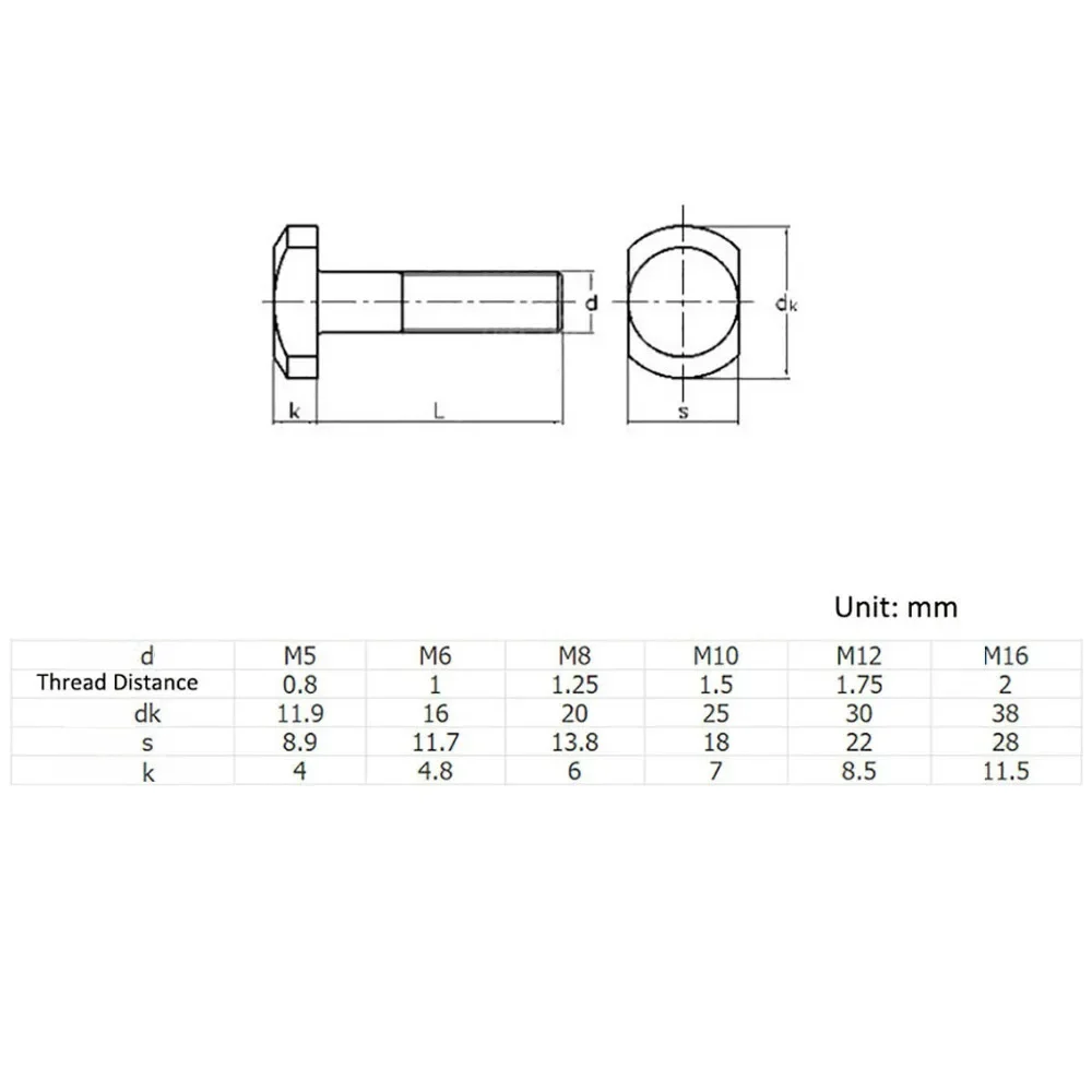 304 Sekrup Kepala Persegi Sekrup GB37 T Baja Tahan Karat Baut Kepala Palu untuk T-slot M5 M6 M8 M10 M12