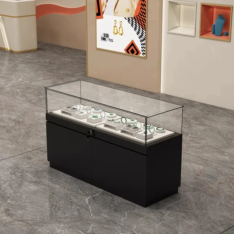 custom.LED-Lit Modern Glass Top Standing Museum Showcase Cabinets Jewellery Showroom Display Cabinets Solid Wood Aluminium MDF view 4