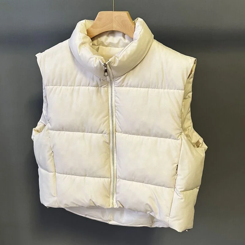 Autunno inverno nuovo colletto alla coreana femminile gilet ultraleggero Slim Fit orlo con coulisse temperamento Chic solido gilet portatile