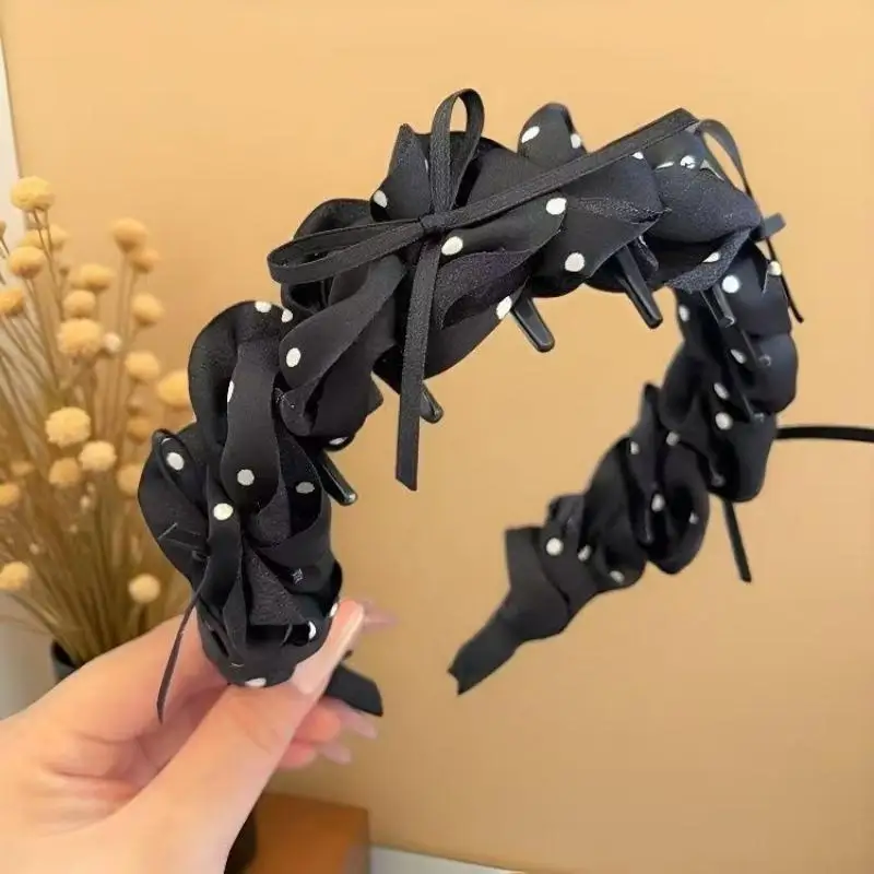 Süßes Polka-Dot-Schleifenstirnband Retro Damen-Haarspange Hoher Kronenkamm Haaraccessoire – Detail 13