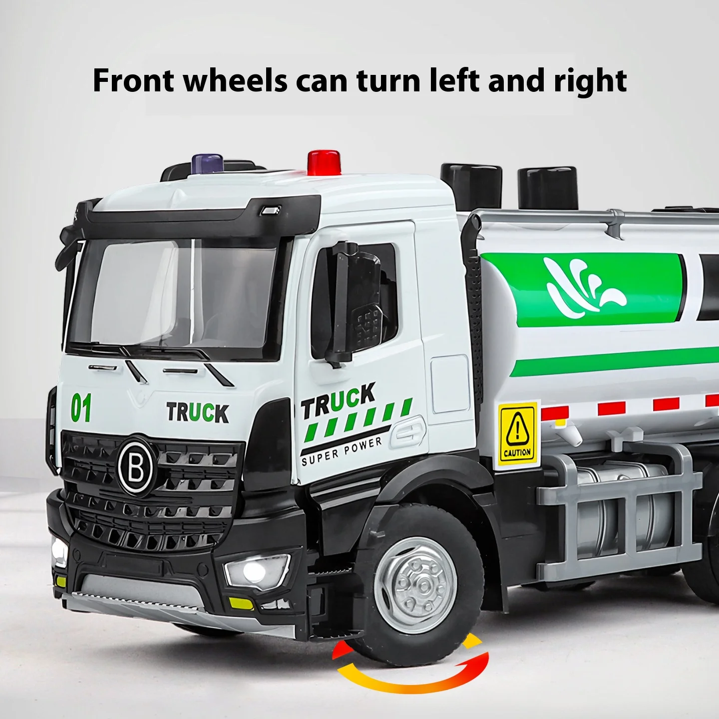 Large city sprinkler truck model metal die casting simulation sound and light children's toy engineering car Christmas gift