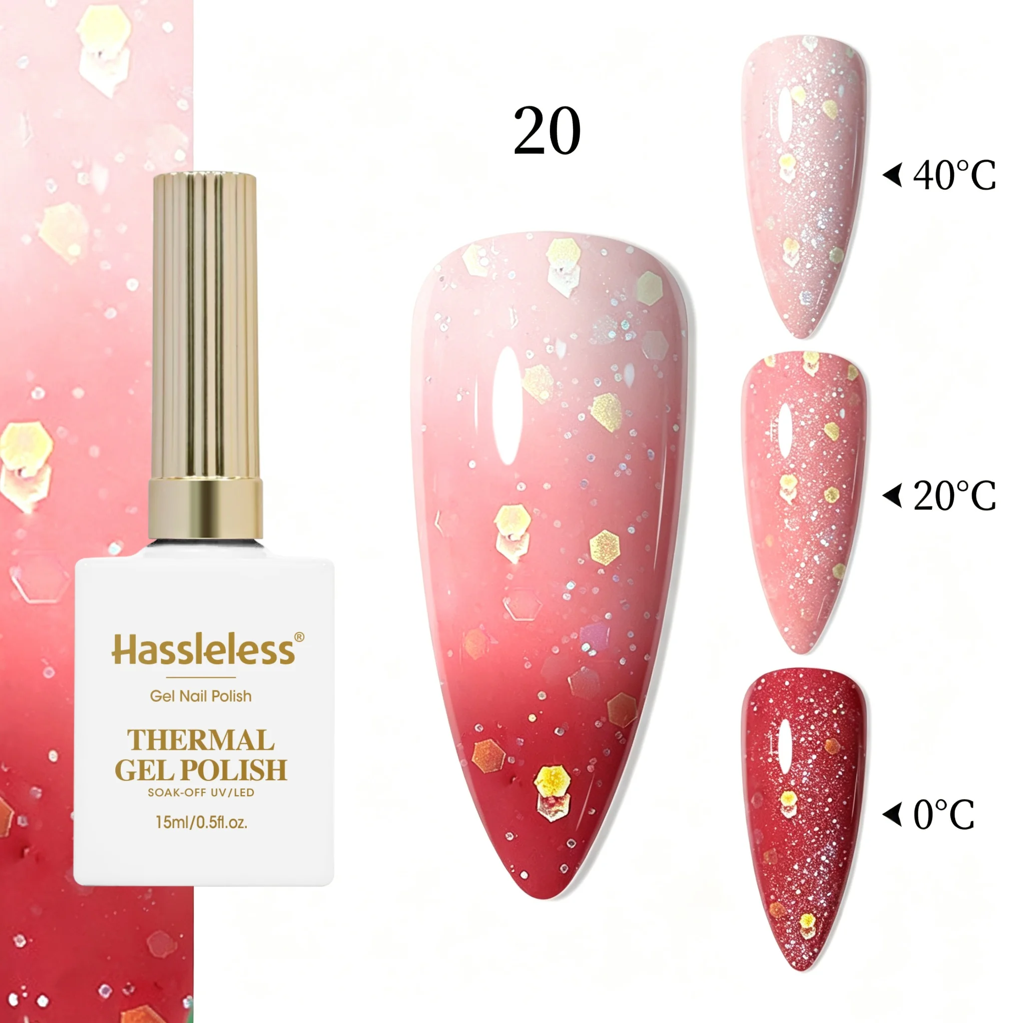 Hassleless Peach Wine Red Gold Temperature Changing Nail Polish Gel, Single Tube, Moderate Gel Consistency, Smooth Application