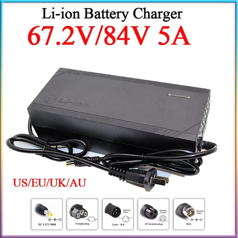 67.2V 84V 5A ebike Lithium Battery Smart Charger AC100-240V For 16S 60V 20S 72V E-Motorcycle Li-ion Cells Fast Charging With fan