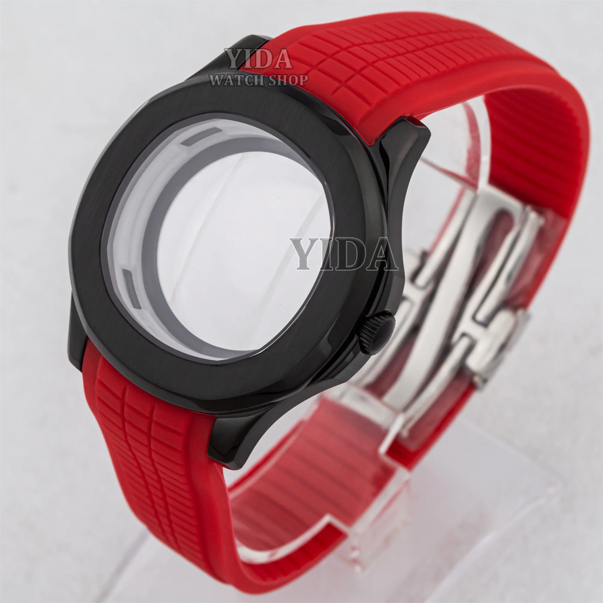 

NH35 Stainless Steel Case Dial Rubber Strap Bracelet Sapphire Glass Black Watch case for Nautilus AQUANAUT NH35 Movement Parts