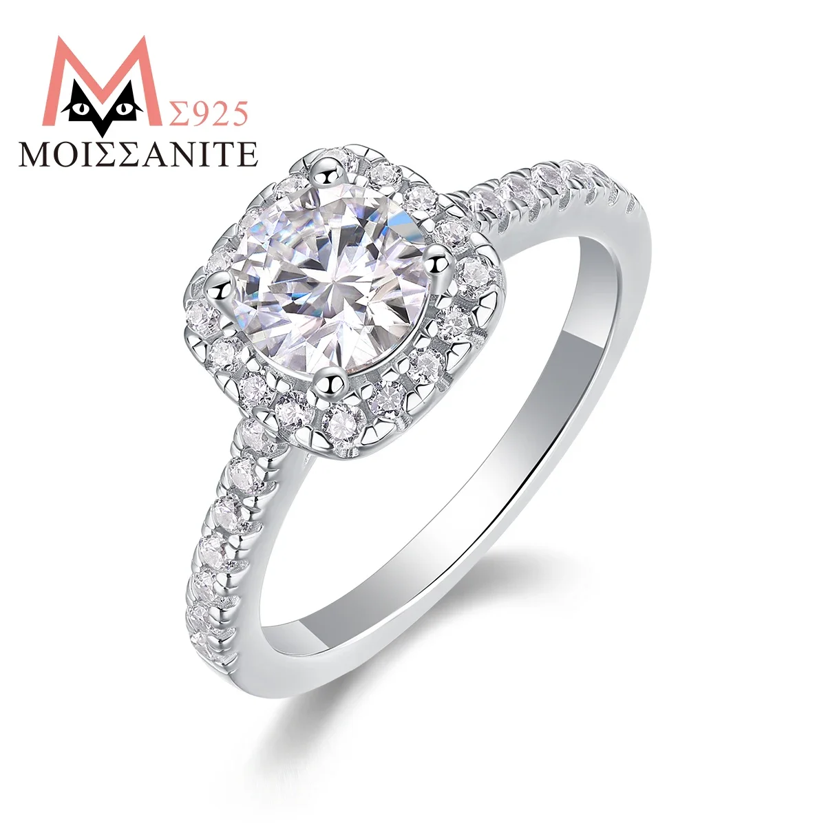 

JIUZUAN 1Ct Moissanite Engagement Ring, S925 Silver, 18K White Gold Plated, Halo Style, GRA Certified, Pass Diamond Tester