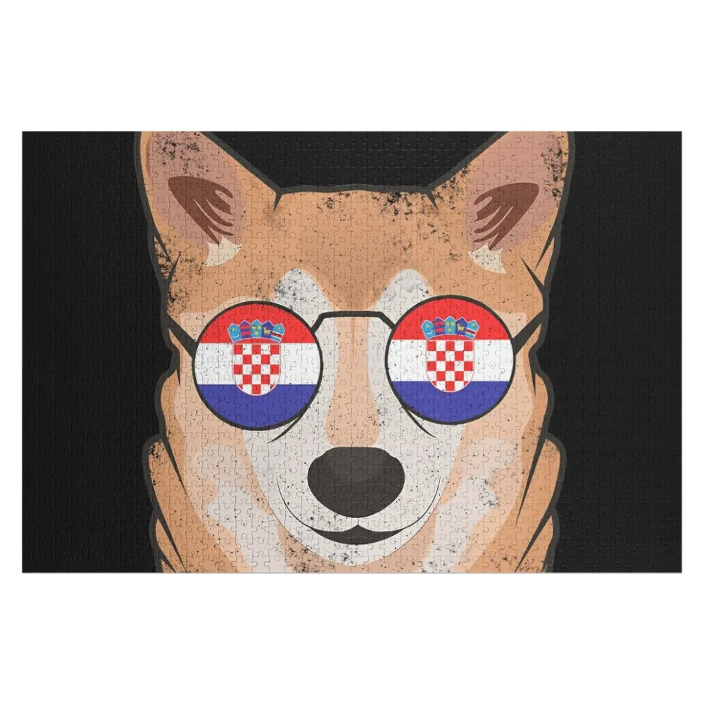 

Vintage Patriotic Shiba Inu Croatian Flag Jigsaw Puzzle Customizable Gift Personalized Kids Gifts Personalized Name Puzzle