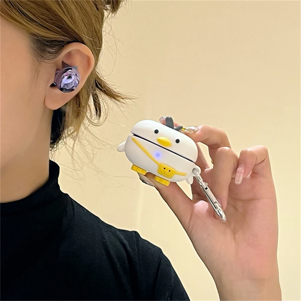 Cute 3D Backpack Duck Headphone Case For Samsung Galaxy Buds 2 Pro With Keychain Silicone Case For Bud 2 Anti-fall All Bag Cover