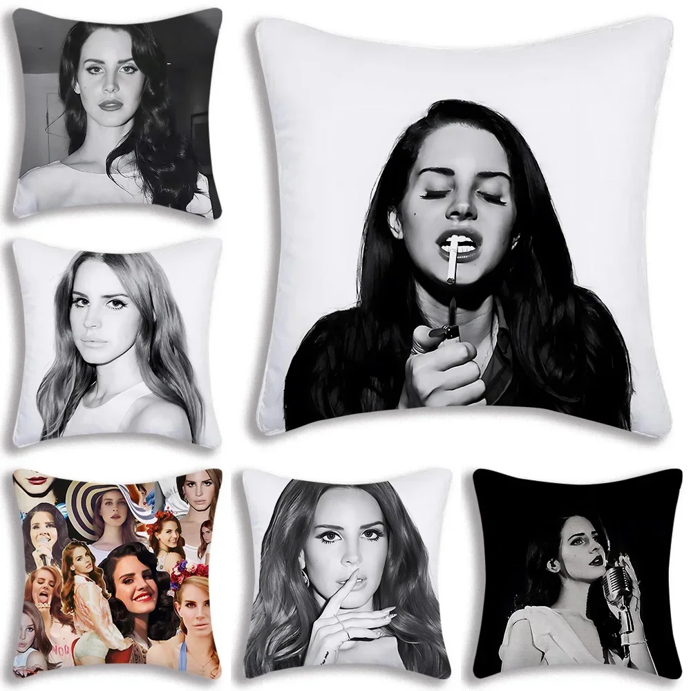 L-Lana Del Rey Pillow Covers Cartoon Sofa Decorative Home Double-sided Printing Short Plush Cute Cushion Cover