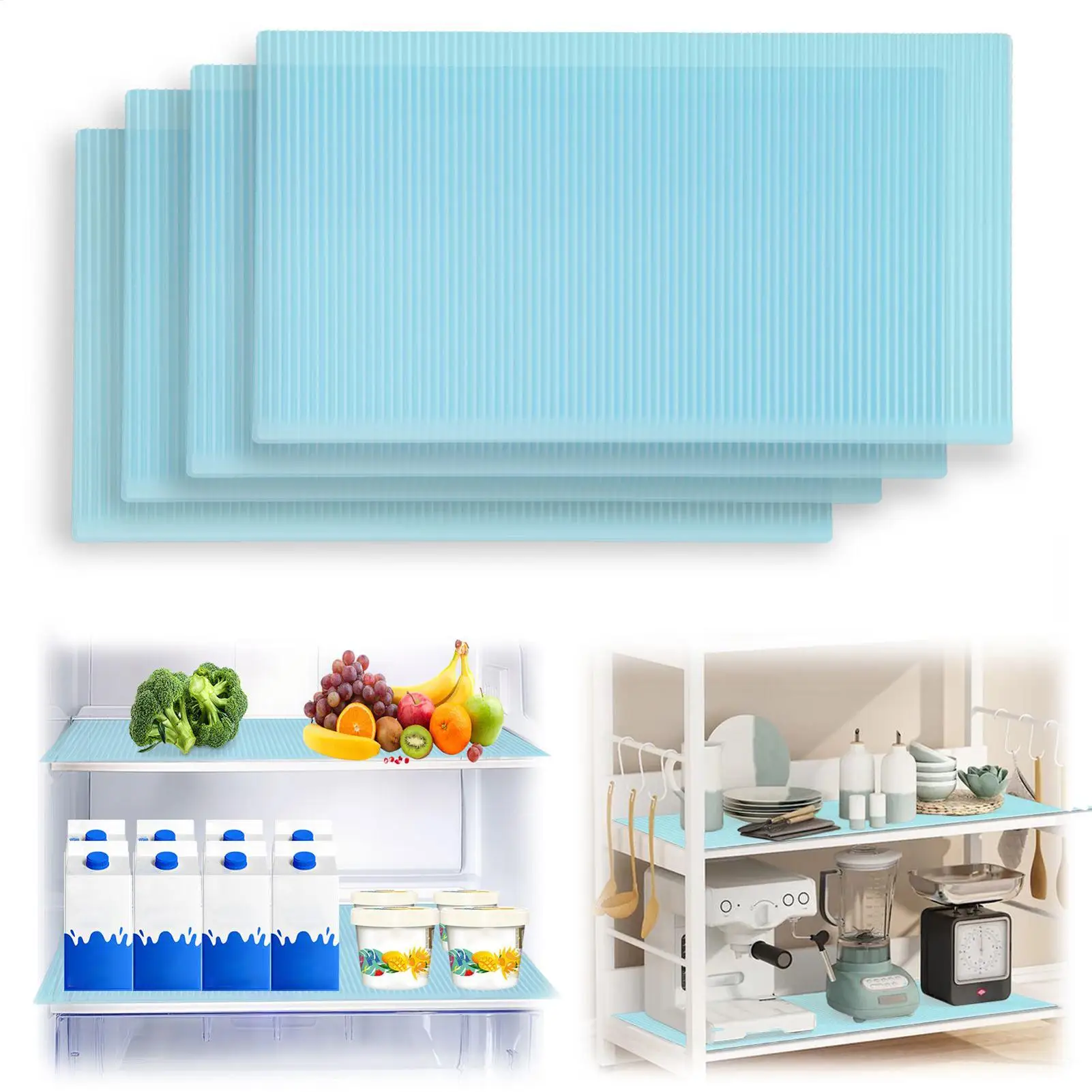 Fridge Liners 4 Pieces Non-Adhesive Refrigerator Liner Spillproof Fridge Mats for Kitchen Closet Home Apartment Drawer Cabinet