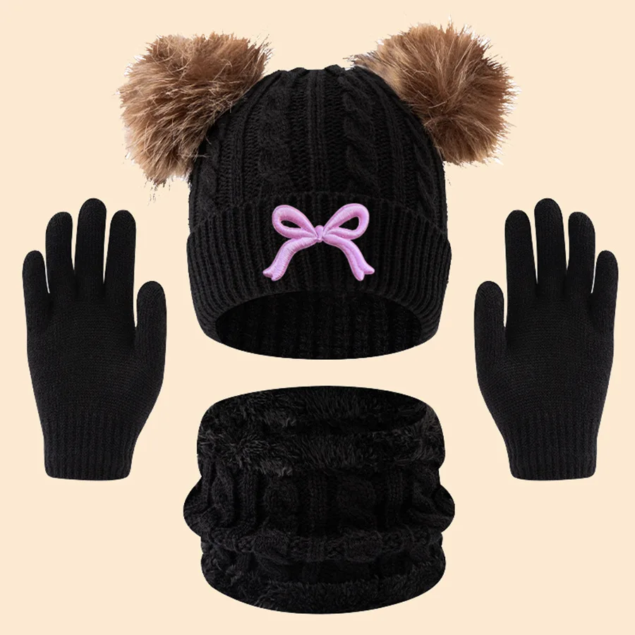 Вязаные шапки, шарфы и перчатки для детей, 3 шт., подходят для детей от 3 до 12 лет, чтобы согреться на открытом воздухе.