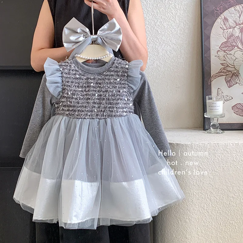 

Girls Dress 2025 Autumn New Children's Mesh Princess Dress Baby Birthday Party Dress Set