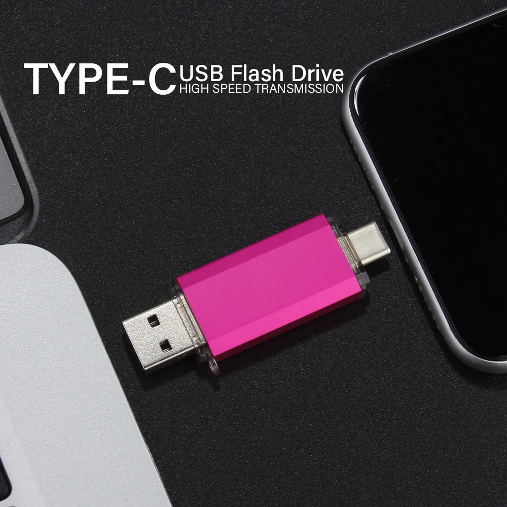 USB 3.0 Flash Drives de plástico, Memory Stick Tipo-C, 2 em 1, Pen Drive de alta velocidade, Presente criativo, 16GB, 8GB, 32GB, 64GB, 128GB