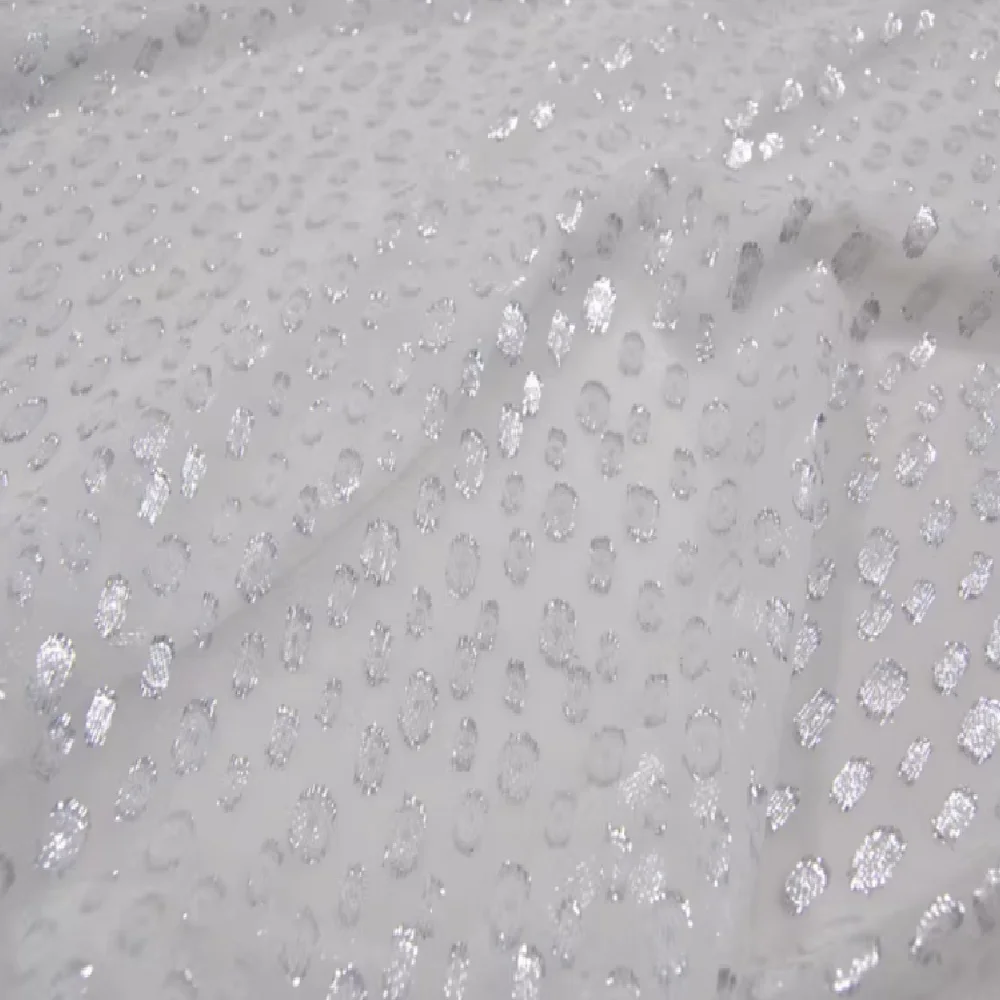 

Newest Popular Silver Dots Shiny Silk Lurex Metallic Fabric Light Color Transparent for Lady Dress Sari Shawl