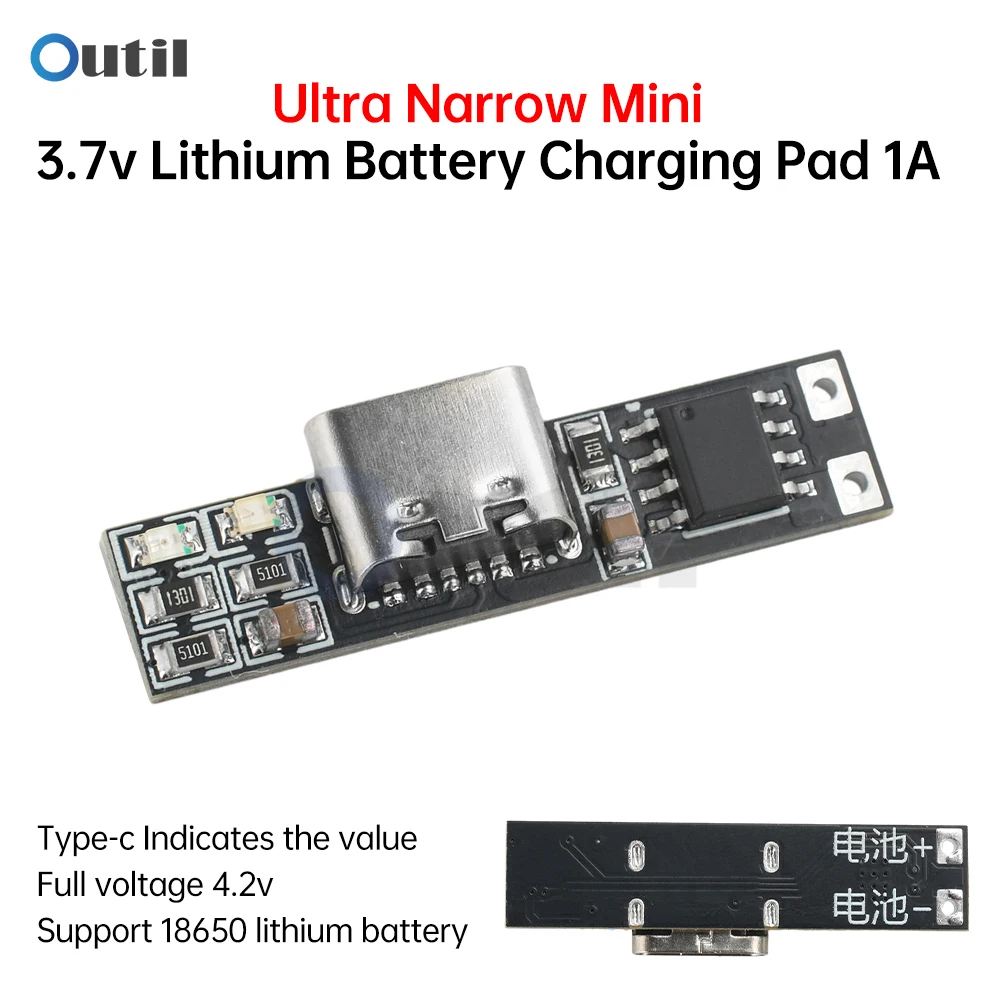 DC 3.7V Mini Li-ion Battery Charging Board Ultra-Narrow Ultra-Small Charging Module 1A/1.2A 4.2V Charger Module Type-C Interface