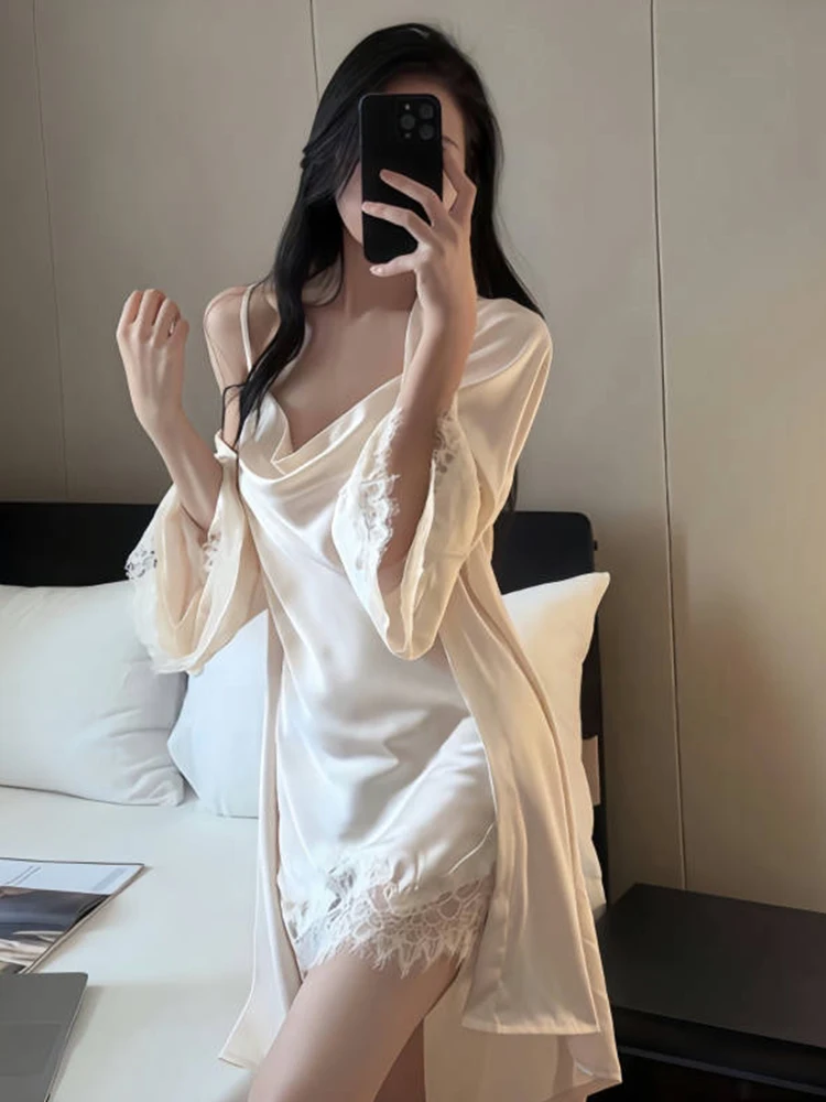 Csón Sexy para Mujer con Tirantes Finos, Bata con Rell en el P, Ropa de Dormir ra de Estilo Lujoso, Vestido de ...