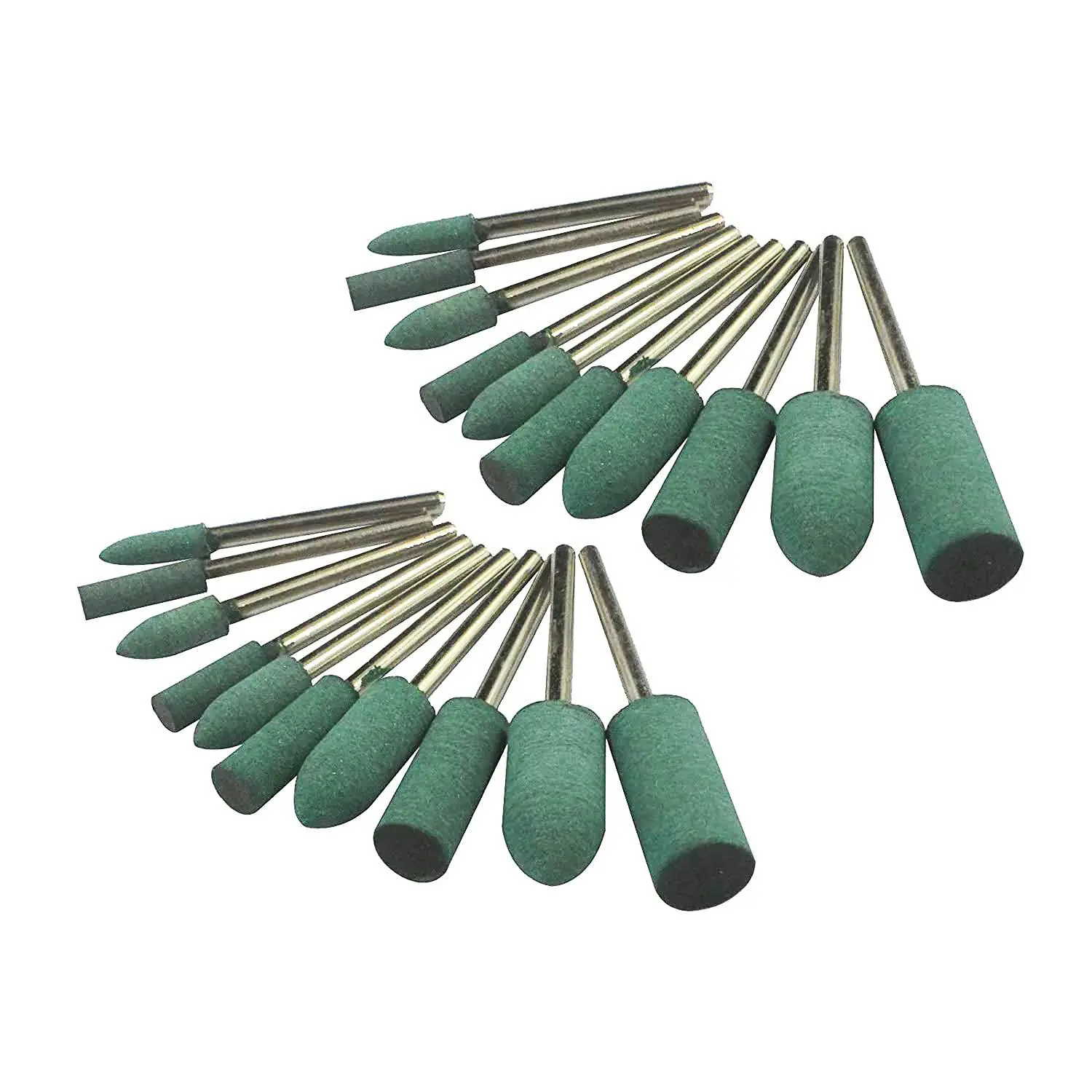 20 Pcs Rubber Polishing Burrs Bits 2.35mm Shank Buffing Tools for Dremel Rotary Tools Cylinder Buffing Wheels Green