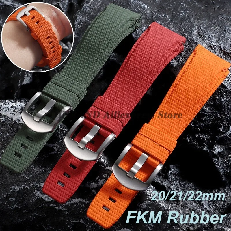 20mm 21mm 22mm New Curved End Rubber Watch Strap Watch Belt Military Soft FKM Watch Bands Quick Release Sport Bracelet for Omega