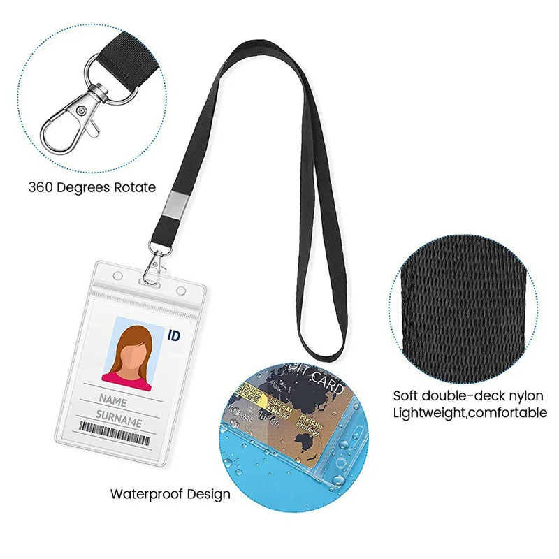 

Waterproof ID Card Holder with Lanyard Clear PVC Badge Holder for School Student Work Employee Name Tag Case with Neck Strap