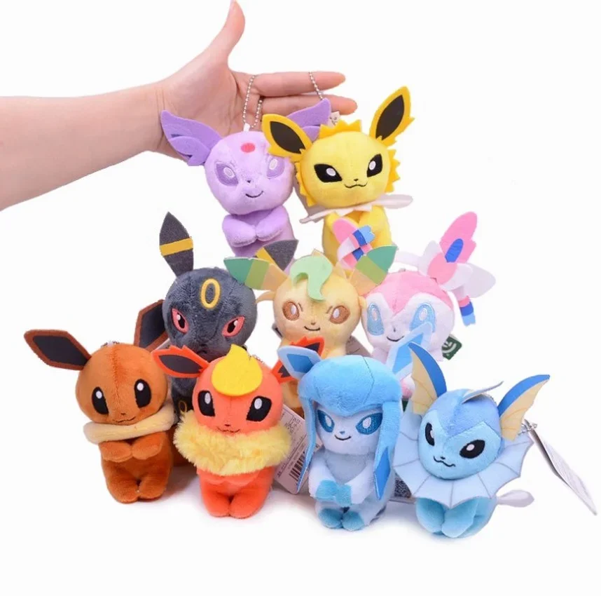 Juguetes de peluche de Pokemon Glaceon Umbreon Leafeon, llavero colgante de muñeco de peluche, Jolteon Espeon Flareon Eevee Sylveon, regalos, 18 unids/lote