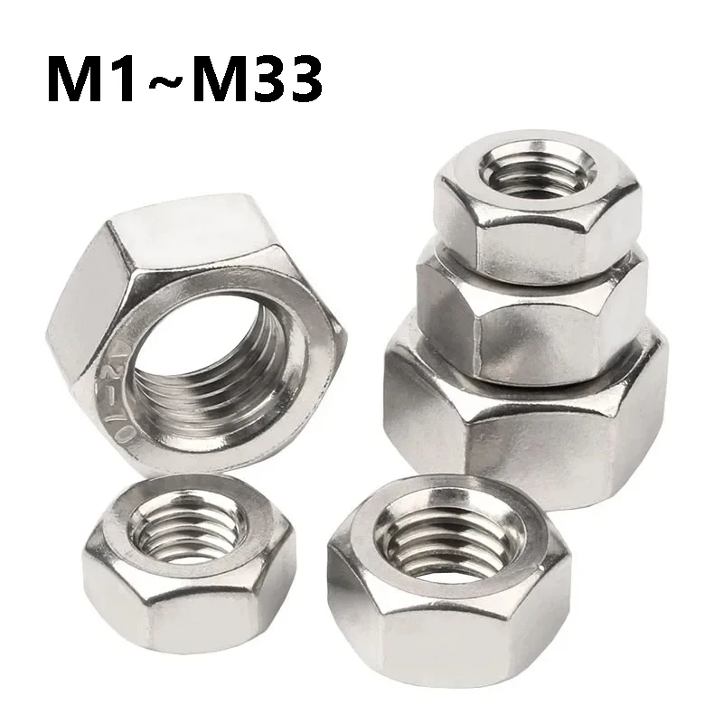1~50Pcs Hexagon Hex Nuts M1 M1.2 M1.4 M1.6 M2 M2.5 M2.6 M3 M3.5 M4 M5 M6 M8 M10 M12 M14 M16~M33 316/304 Stainless Steel Nuts
