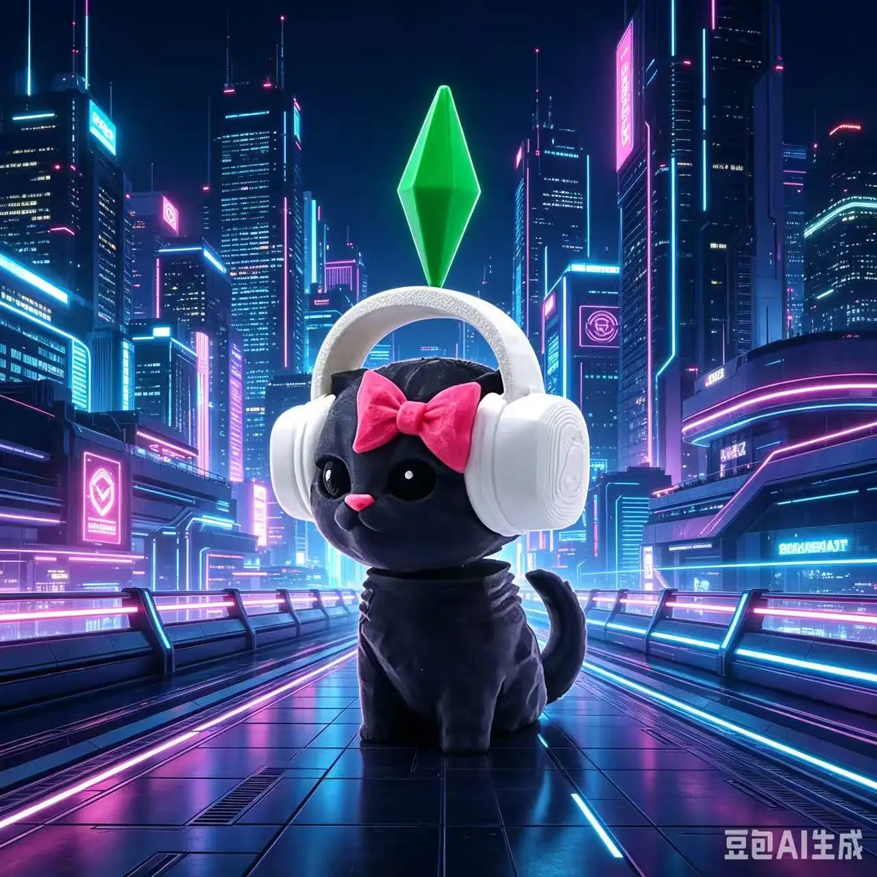 Lindo Adorno de Gato Bailarín con Plumbob, Accesorio para Coche, Figura de Gato Inspirada en The Sims, Decoración Creativa para el Salpicadero del Coche y Escritorio