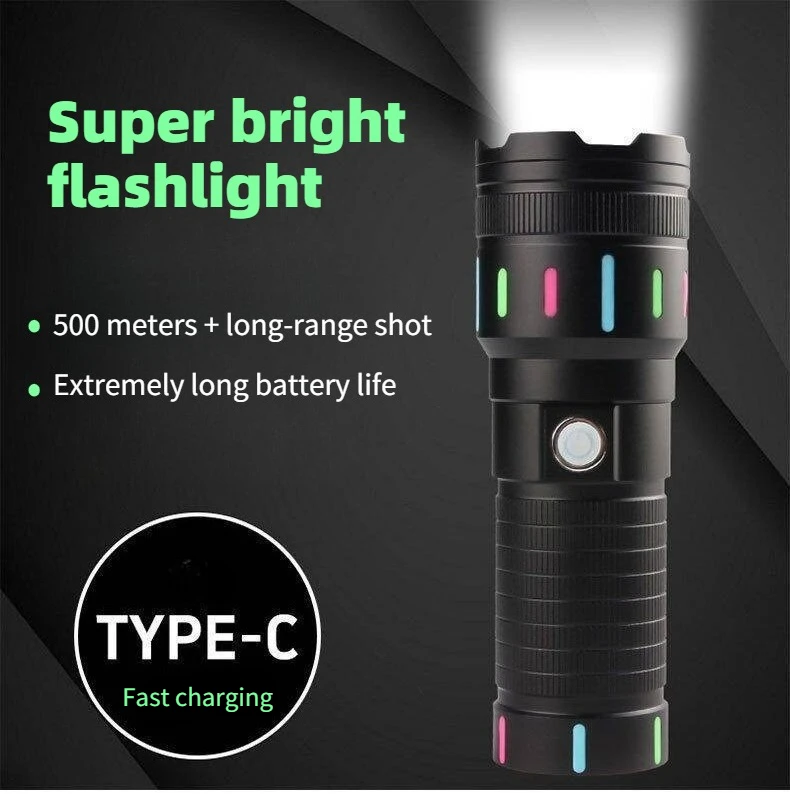 New Zoomable White Beam Flashlight with Luminous Strip Multi Function Mini Torch for Outdoor Night Exploration Emergency Carry