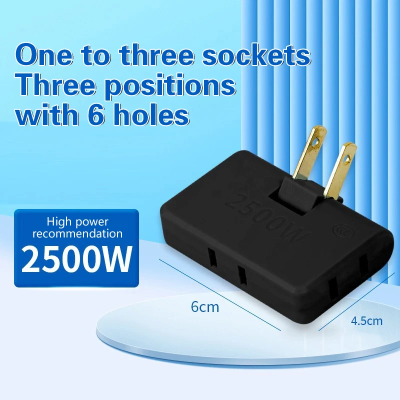 1 To 3 Rotatable Socket Converter 2Pin Electrical Plug Extension Adapter 2500W Multi Power Outlet Converter