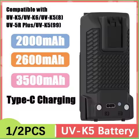 Quansheng UV-K6 Li-ion Battery Pack Upgraded Thicken 2000/2600/3500mAh UV-K5 UV-5R Plus Radio Battery Replacement Type-C Charger