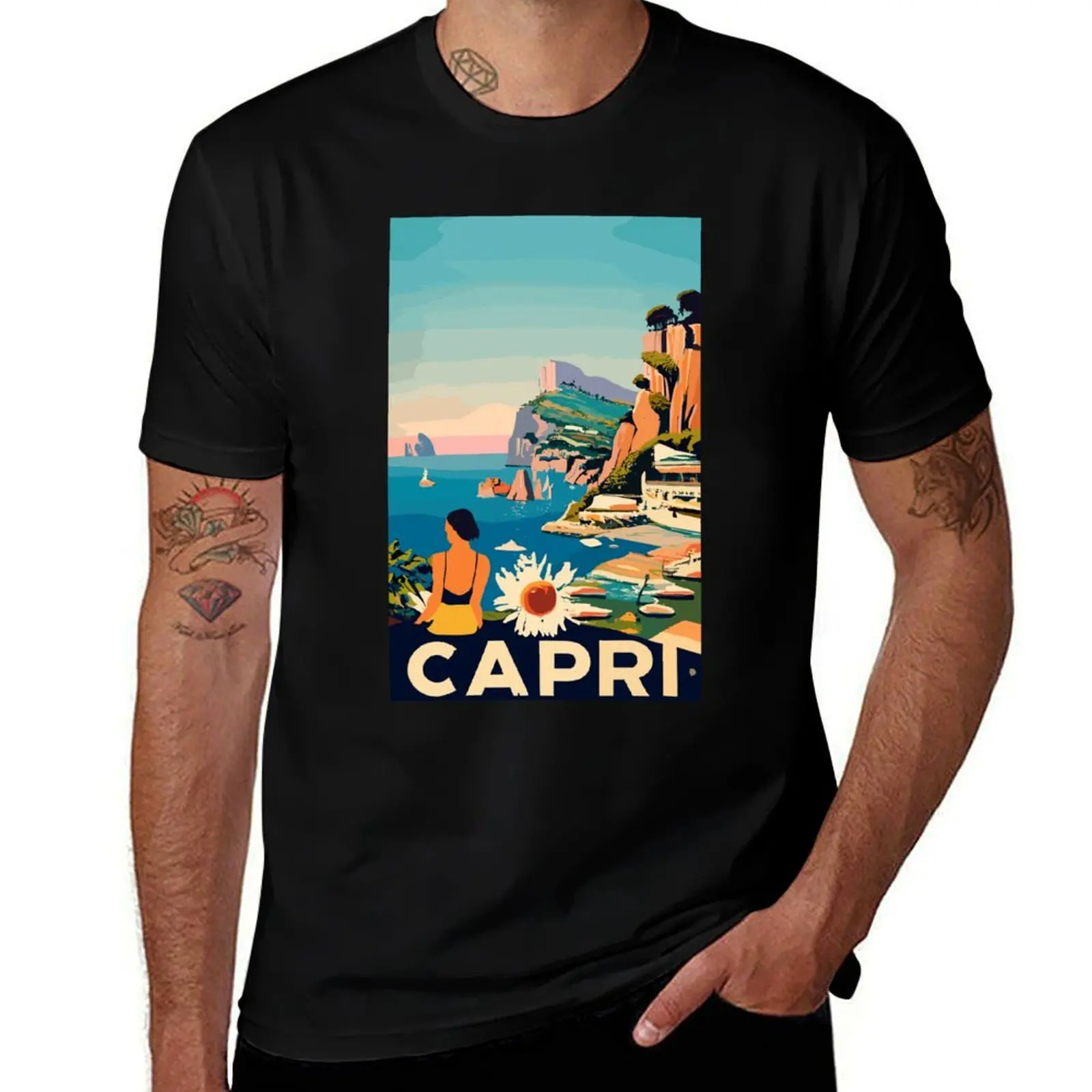 A Vintage Travel Art of Capri - Italy T-Shirt Plus Size Solid Color T-Shirt