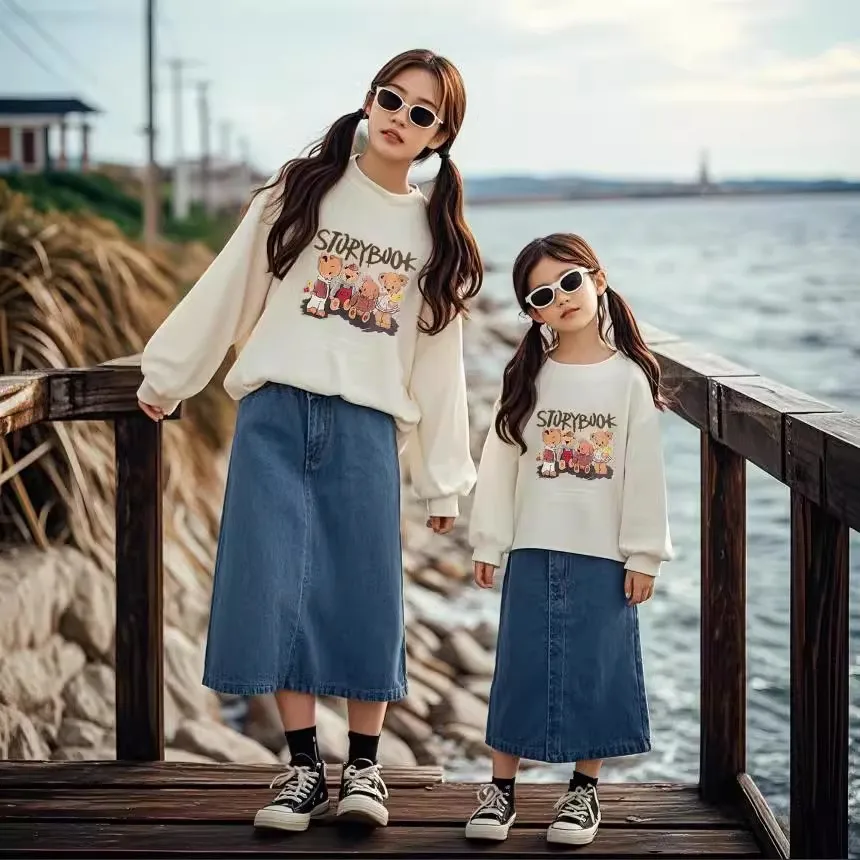 Parent-child Funny Sweatshirts Korean Fashion Style Family Matching Clothing Mother Father and Daughter Son Baby Tops Clothes