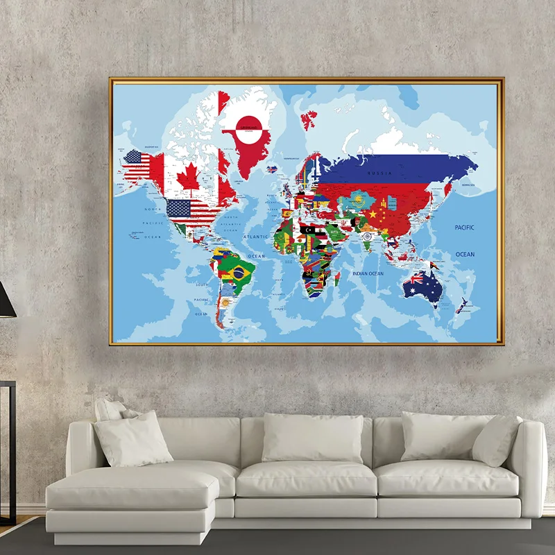 225*150cm The World Map Non-woven Canvas Painting Creative Picture Wall Home Office School Supplies Decorative Poster