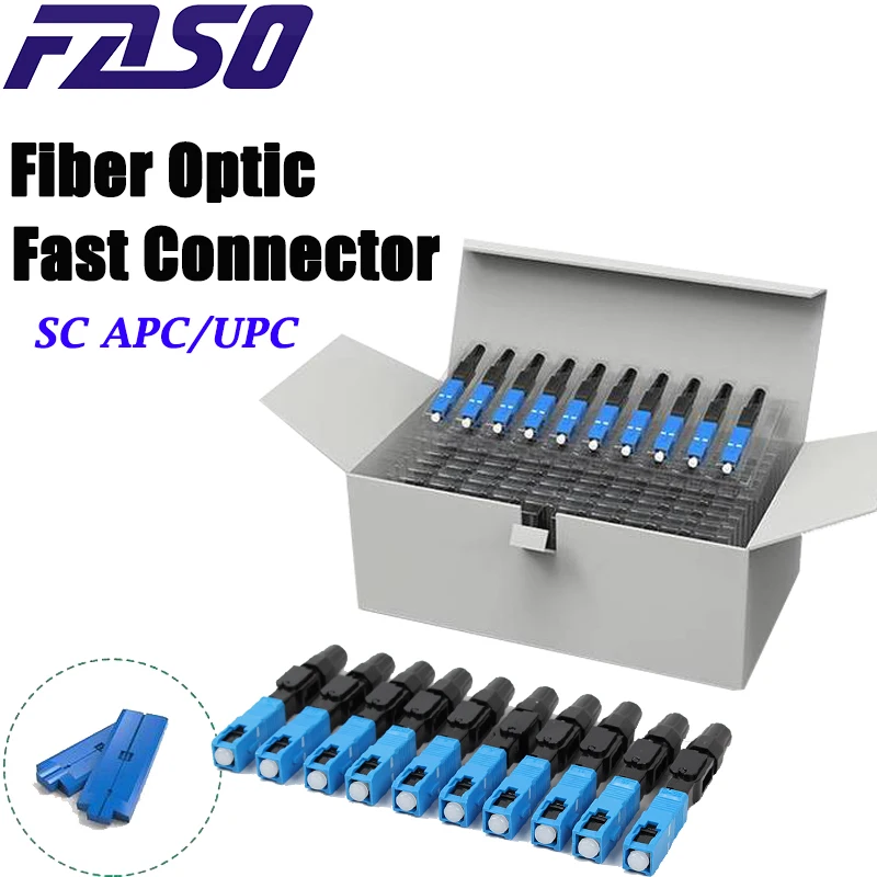 FASO 100 Stück/50 Stück FTTH SC UPC Glasfaser-Stecker, FTTH Glasfaser-Schnellstecker-Werkzeugsatz, UPC-Glasfaser-Schnellstecker zum Testen von Glasfasersteckern, SC APC-Schnellstecker