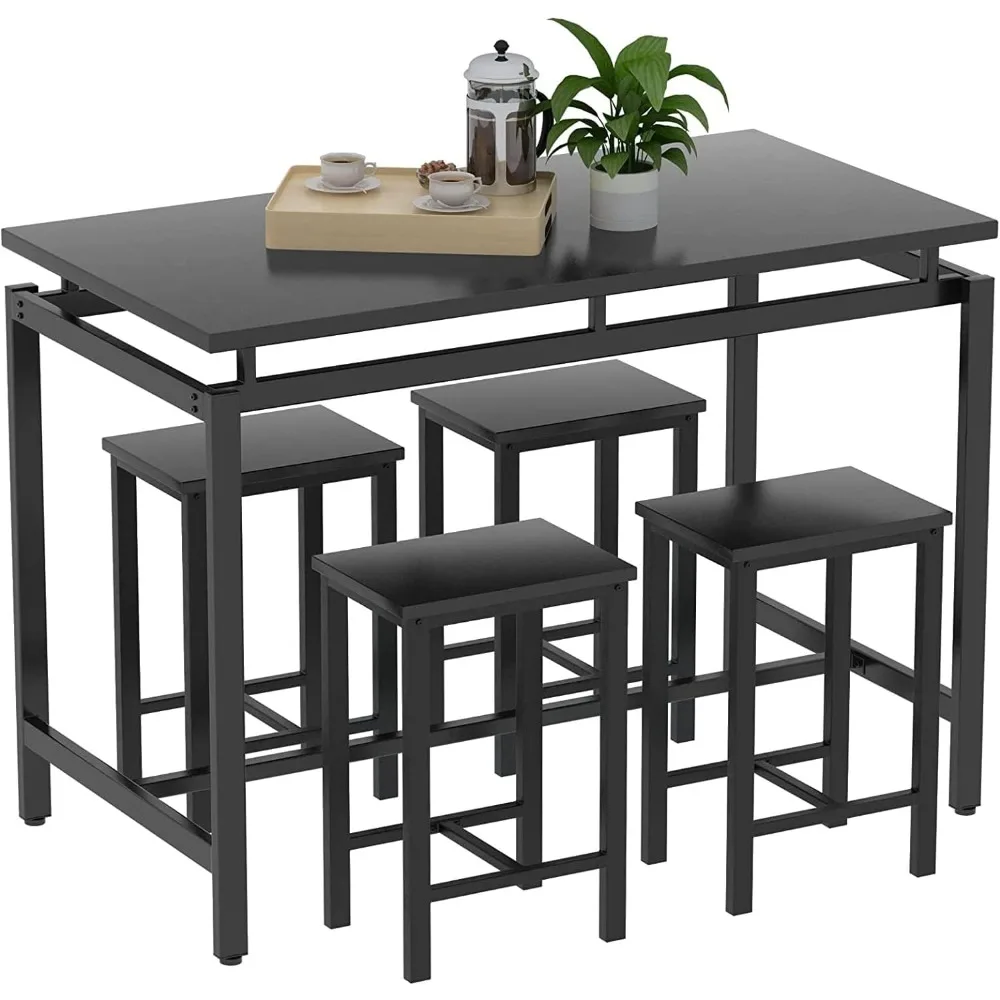 

5 Piece Dining Set, 4-Person Kitchen Table and Chairs Set, Bar Table Set for 4, Industrial Bar Table Set, Counter Height Dining