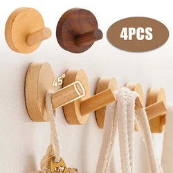 4PCS Solid Wooden Coat Hook Clothes Towel Key Holder Hanger For Hanging Handbag Hat Storage Rack Home Bathroom Kitchen Organizer