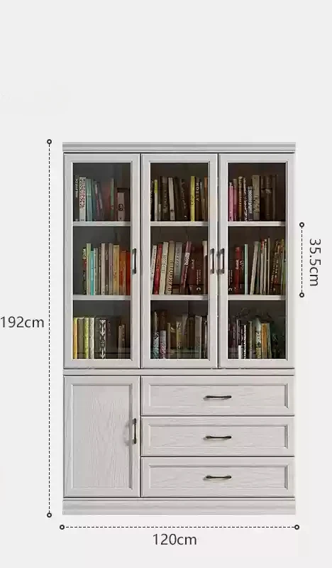 Whole wall solid wood bookshelf floor to wall living room display cabinet with glass door