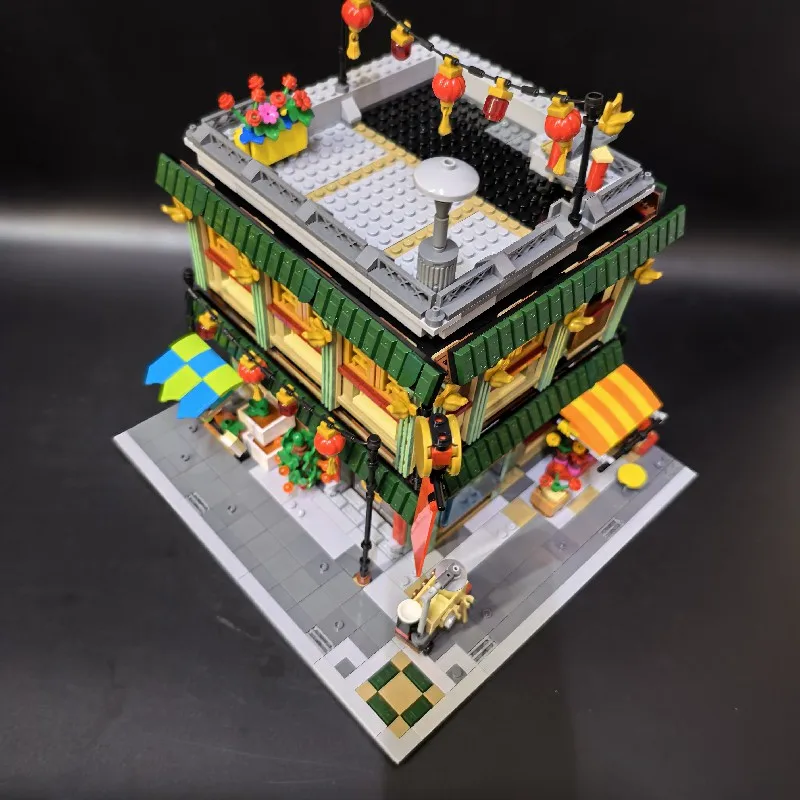 Juego de edificios para casa, tienda de restaurante chino, arquitectura de tienda de ciudad, edificios modulares, Kit de modelo de ensamblaje, regalo de Navidad, 2028 Uds.