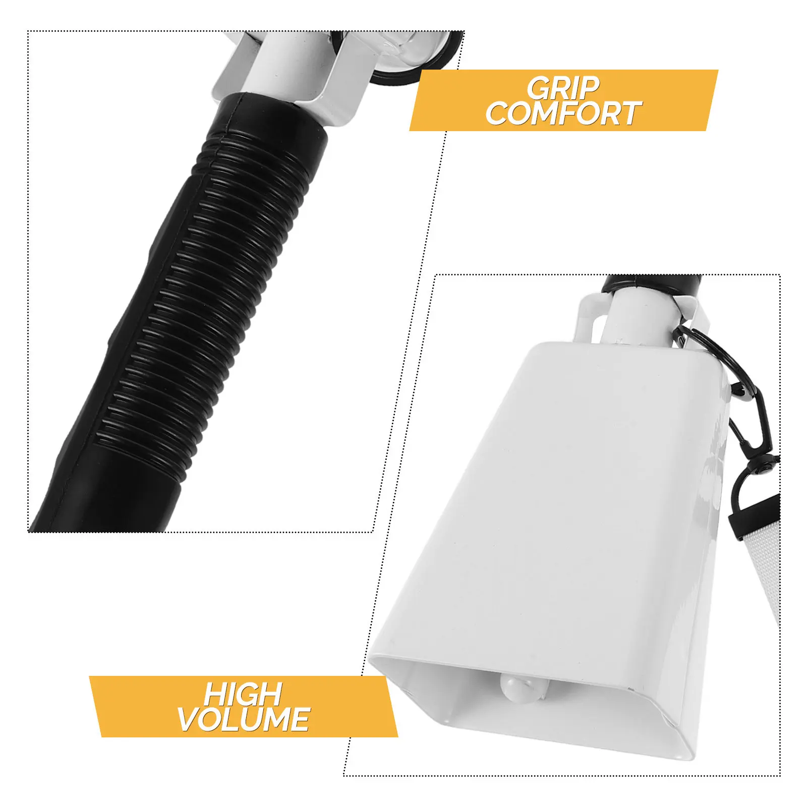 Large Cow Bell Cheering Cowbells for Sporting Events 9 Inch White Loud Bell for Football Games Handheld Metal Cowbell Noise