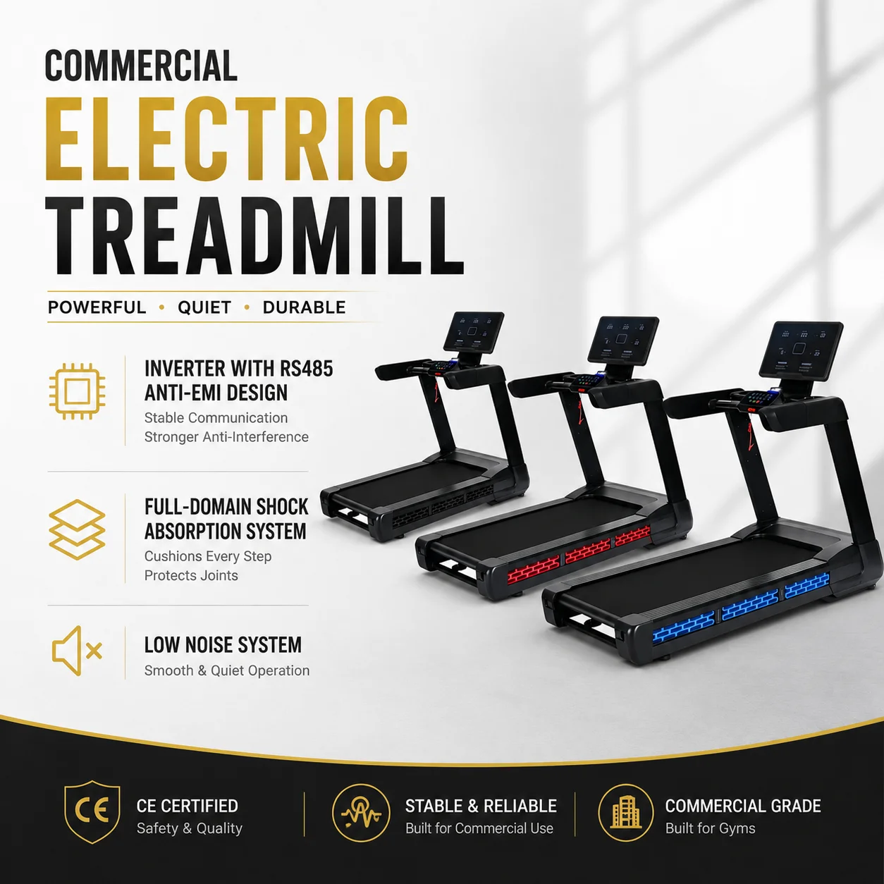 Commercial Treadmills Speed Adjustment Heart Monitoring for Effective Cardio Workouts CE Certified Q195 Steel Tube