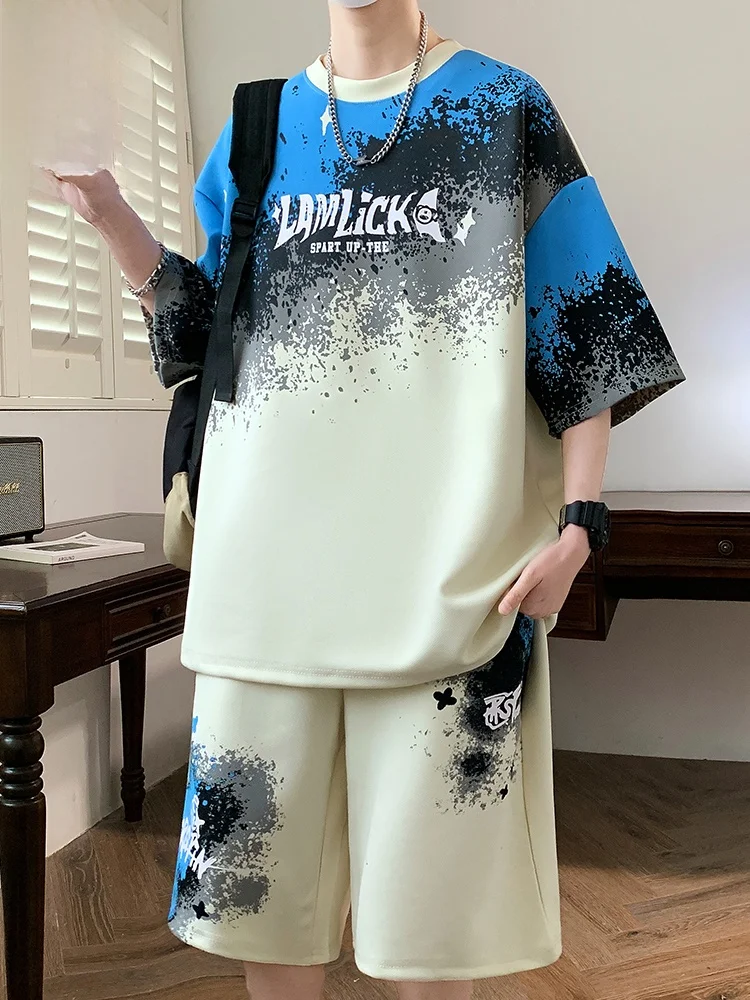 

Men's ort Sve T-irt Set Casual Loose Sportswear Summer 2025 Trendy Two-Piece Polyester Breathable Comfortable