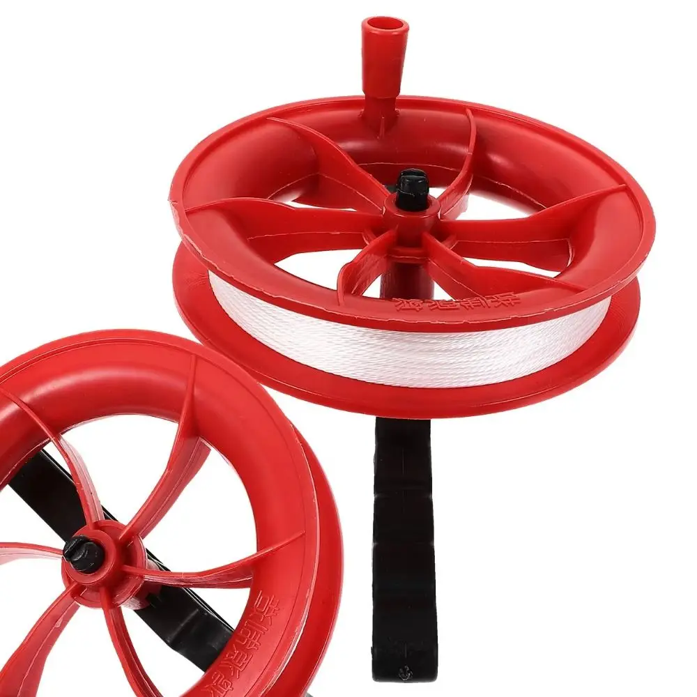 Linha de kite voador de plástico portátil, 2 peças, vermelho + preto, acessórios de kite, corda com carretel, alça de kite