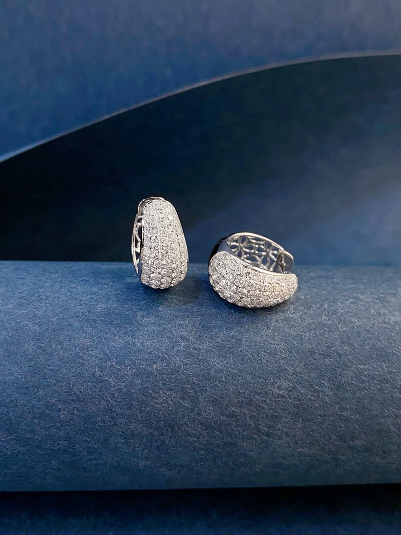LUOWEND 100% 18K White Gold Earrings Women 1.60carat Real Natural Diamond Hoop Earrings Luxury Shiny Design High Party Jewelry