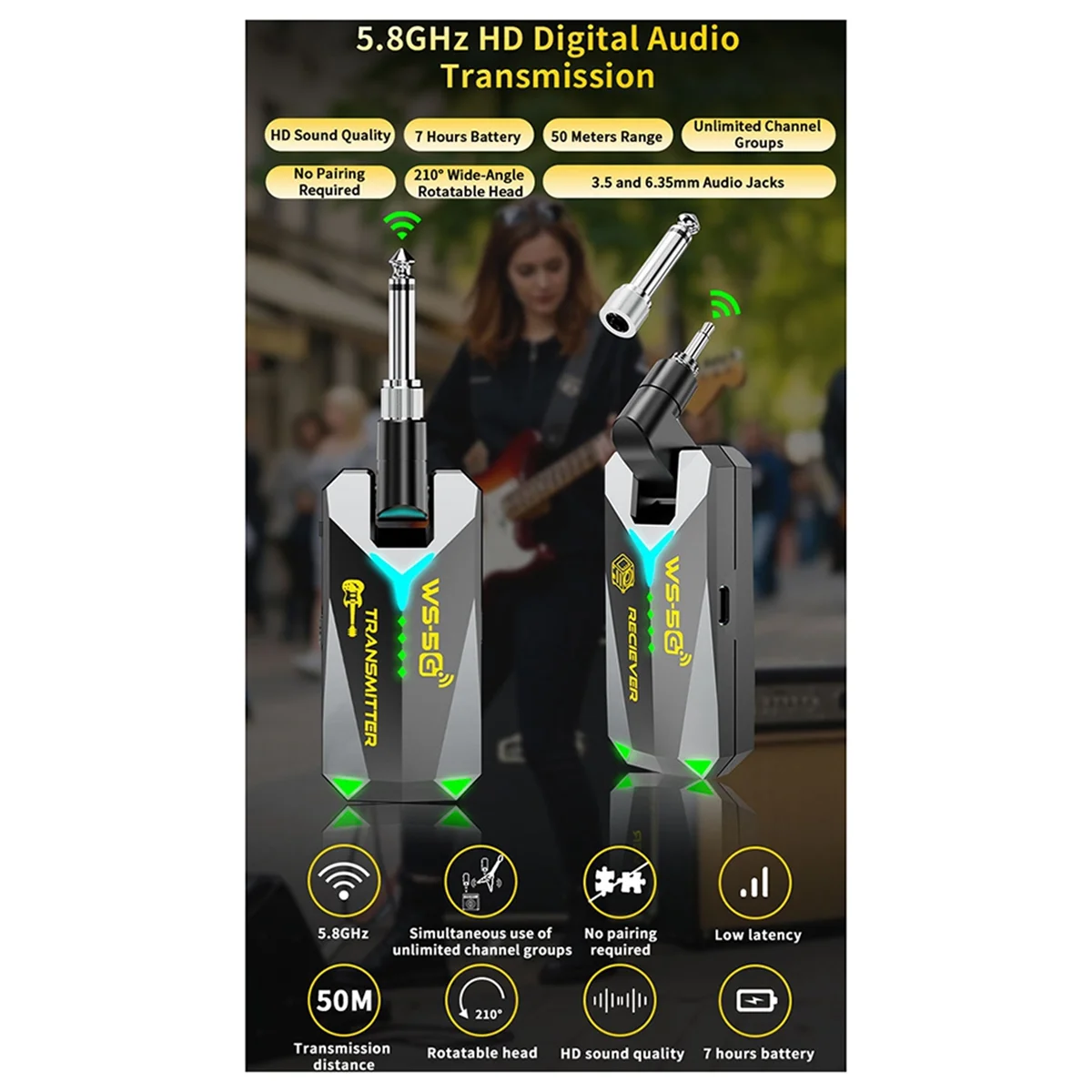 

NEW 5.8GHz Wireless Guitar Transmitter Receiver System Sound Transmitter and Receiver for Electric Guitar Violin Instruments