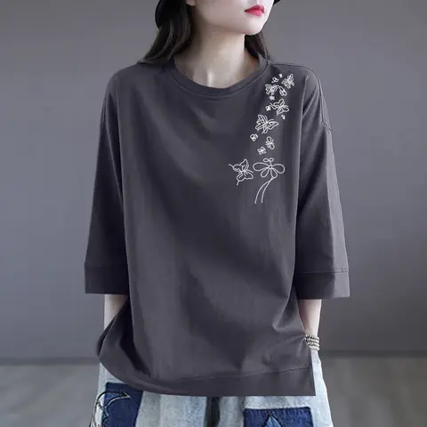 순면 티셔츠 통근 아티스틱 캐주얼 여성용 다목적 7분 소매 순면 캐주얼 여성용 다목적 티셔츠 티 셔츠 티셔츠