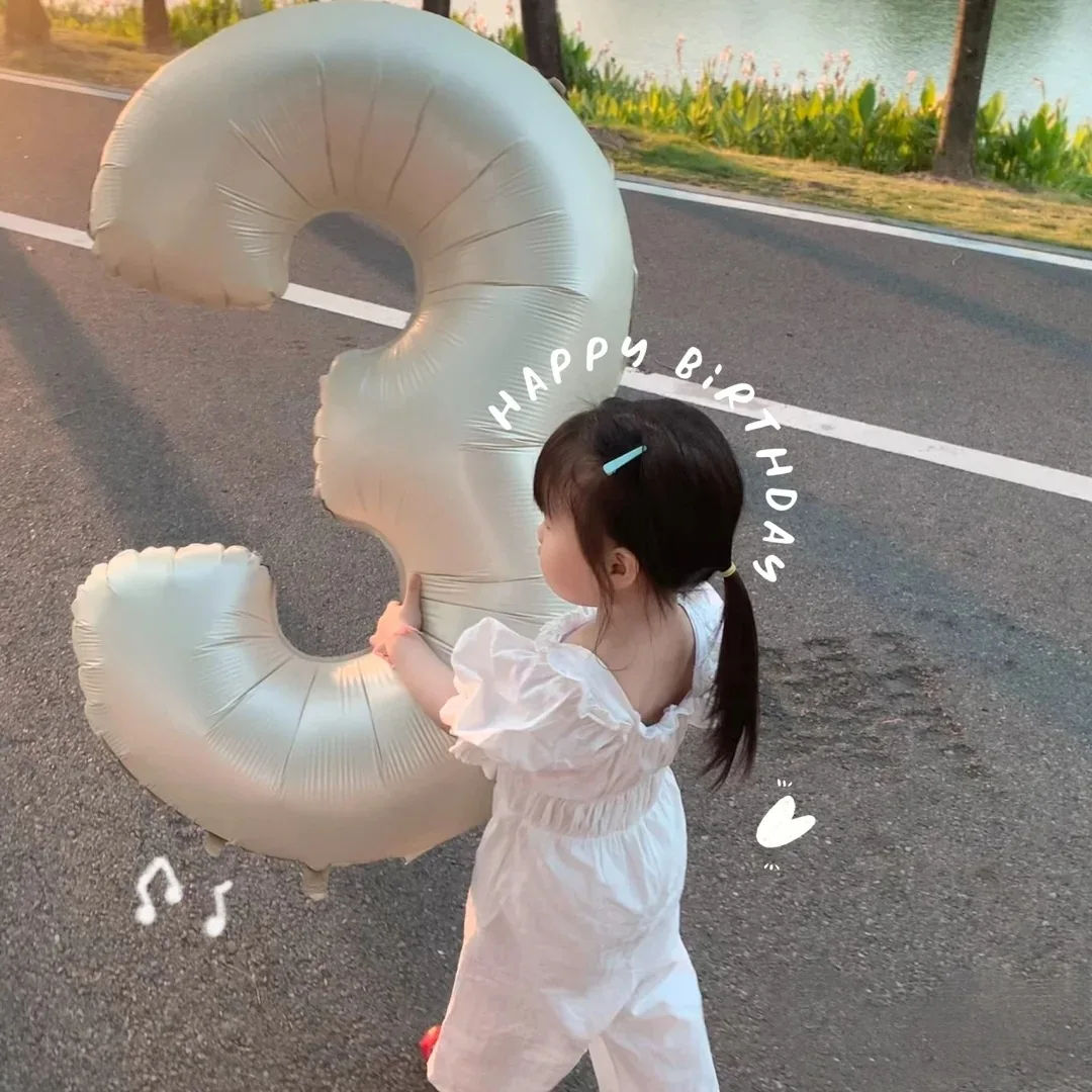 32/40inch Large 0-9 Number Balloons Birthday Party Photo Props Milk White Caramel Color Aluminum Film Balloon Anniversary Supply