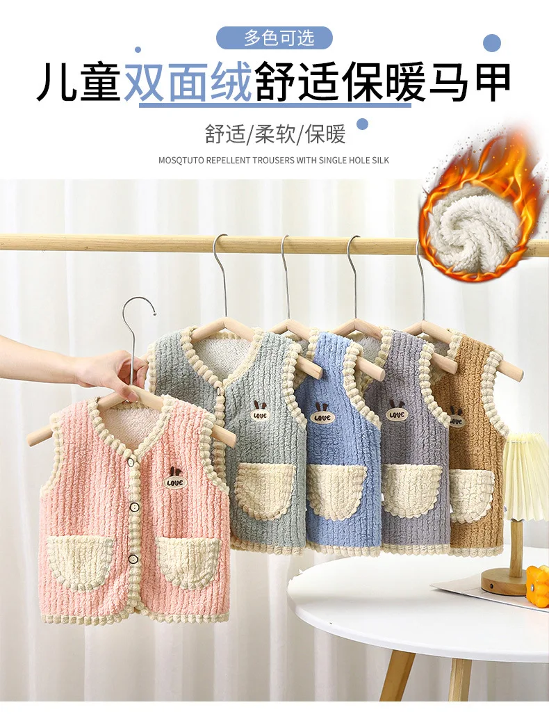 Jacke im Taschen-Design, weiße Kante, Mädchenweste, Frühling/Herbst, Baby-Ärmellose Jacke, Unisex-Cardigan mit Knöpfen, Jungen- und Kinderbekleidung – Detail 1
