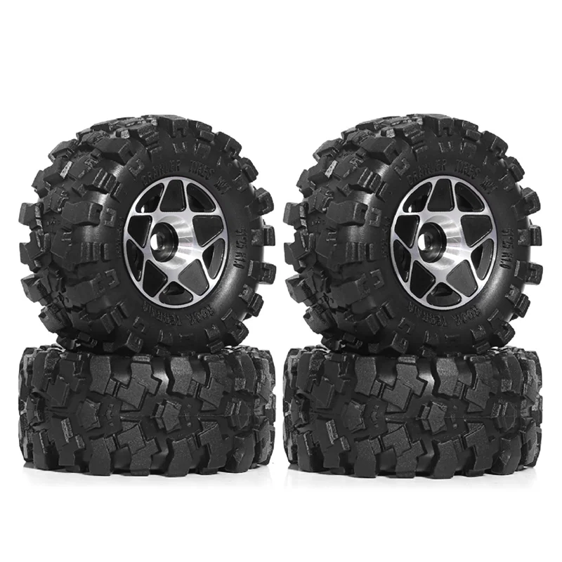 

YSUN-4Pcs 57Mm 1.0Inch Metal Beadlock Wheel Tire Set For 1/18 1/24 RC Crawler Car TRX4M SCX24 AX24 FCX24