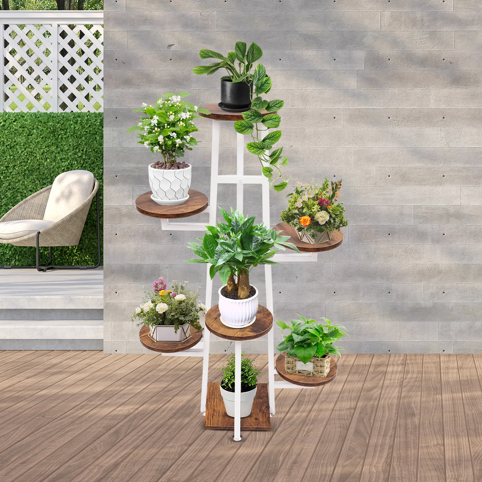 7-stufiger Blumenständer, weiß/schwarzer Blumentopfständer, Pflanzenständer und Pflanzenregal, Präsentationsständer für das Wohnzimmer – Detail 5