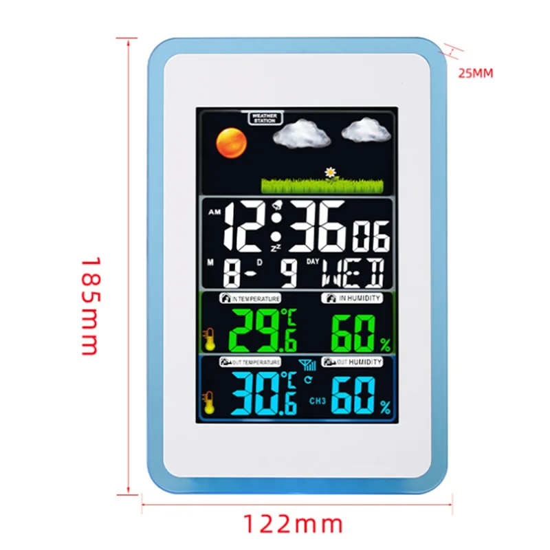 AA87 นาฬิกาพยากรณ์อากาศ นาฬิกาสภาพอากาศไร้สาย เหมาะสําหรับในร่มและกลางแจ้ง พร้อมหน้าจอสี การส่งสัญญาณไร้สาย Possi